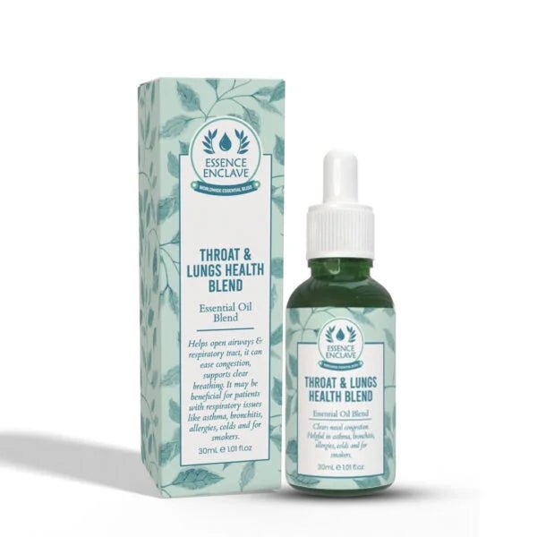 Throat & Lungs Health Essential Oil Blend: | Natural Treatment for Flu, Cough, Headache, Lung Damage Recovery - Essence Enclave